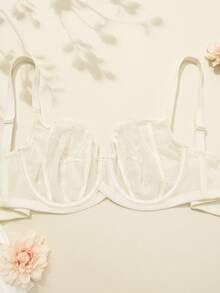 WINGSLOVE Sutien sexy din dantelă pentru femei mărime mare, sutien transparent din plasă fără burete, sutien brodat cu armătură, ridicare - alb - Vizualizare 8