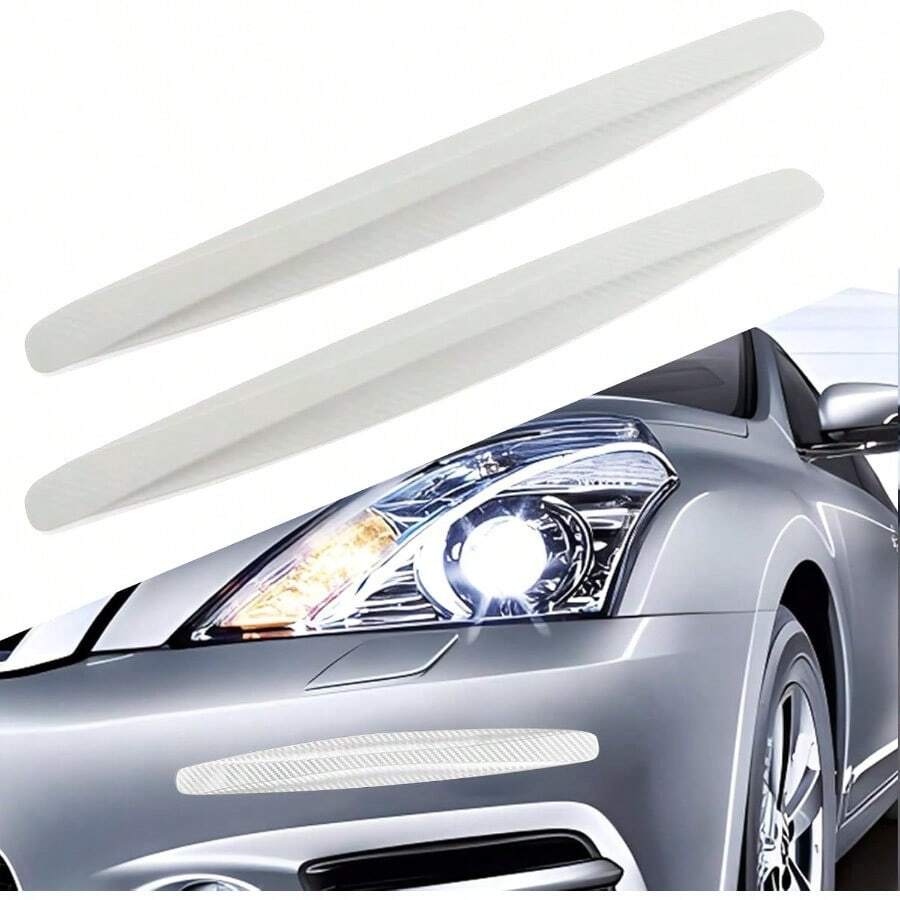 2 Pcs Car Bumper Protector Strip Carbon Fiber Car Front Rear Bumper Guard Protector Rubber Strips Universal Front Rear Corner Guard AntiCollision Strip For SUV Truck White