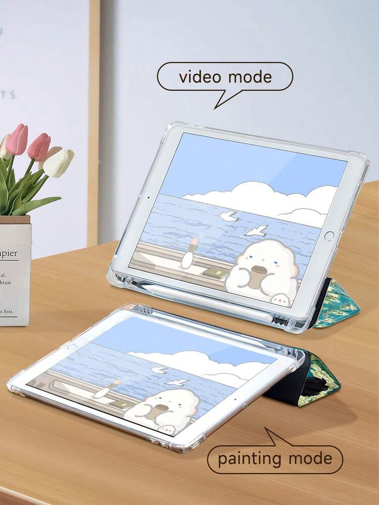 梵高杏色图案黑猫平板电脑保护套，兼容 iPad 9.7/10.2/10.5/10.9/12.9/Pro 11（第十代）、Galaxy Tab S6 Lite 10.4 英寸、Kindle Paperwhite（第十二代，2024 年发布）、Kindle（第十一代，2022 年发布），柔软防震，带智能支架/自动唤醒/睡眠功能 - 彩色 - 查看 7