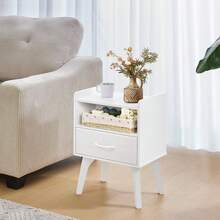 Wooden Bedside Table, Bedside Table With Secret Compartment, White Bedside Table 57 Cm High Side Table With Fabric Drawer, Bedside Tables 30 Cm Wide For Bedrooms, Living Rooms And Small Rooms - 白色的 - 查看 2