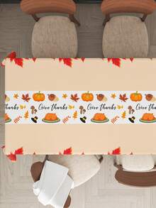 1pc Autumn Harvest Maple Leaf Tablecloth, Happy Thanksgiving Decoration Table Cloth, Harvest Festival Party Table Cover, Thanksgiving Party Supplies, Rustic Farmhouse Decoration, Thanksgiving Outdoor Decoration, Fall Gathering Disposable Tablecloth, Kitchen & Dining Room Decoration, Autumn Home Decoration, Room Decoration, Party Favors