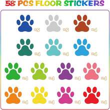 58-Pack 5" Classroom Floor Stickers - Paw Print Line Up Spots | Self-Adhesive Floor Dots Markers For School Decor & Teacher Supplies - 樣式 2 - 查看 3