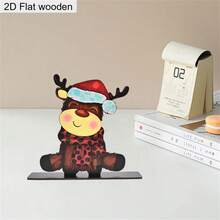 1 Piece Cute Christmas Elk Cow Christmas Tree Wooden Ornament 2D Flat Christmas Decoration Sign Plaque Christmas Desktop Centerpiece Decorations For Living Room Bedroom Office Bar And Dining Holiday Home Decor Ornaments Christmas Gifts - Multicolor - View 6