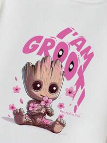 Marvel Weißes Mädchen-Sweatshirt aus Baumwolle mit überschnittenen Schultern und süßem Gru-Aufdruck, warmes und dickes Rundhals-Sweatshirt für Herbst und Winter, lockeres und lässiges Oberteil.