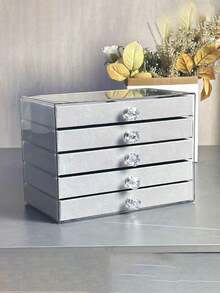 1pc, 7 Compartments 5 Layers Velvet Jewelry Box Drawer-Style Jewelry Box Ring Box Earring Storage Box Drawer-Style Jewelry Storage Box,3 Layers Clear Plastic & Velvet Drawers Jewelry Storage Box