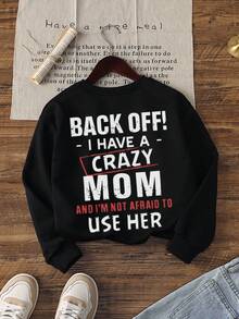 1pc Boys Casual Printed Crew Neck Sweatshirt, Autumn/Winter Student Young Children Long Sleeve Top - "I Have A Crazy Mom" Crew Neck Sweatshirt Series - Black - View 3