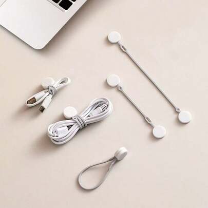 4pcs - 2 Long + 2 Short FaSoLa Data Cable Magnetic Winding Organizer Ties, Silicone Multi-Function Cord Winder Fastener