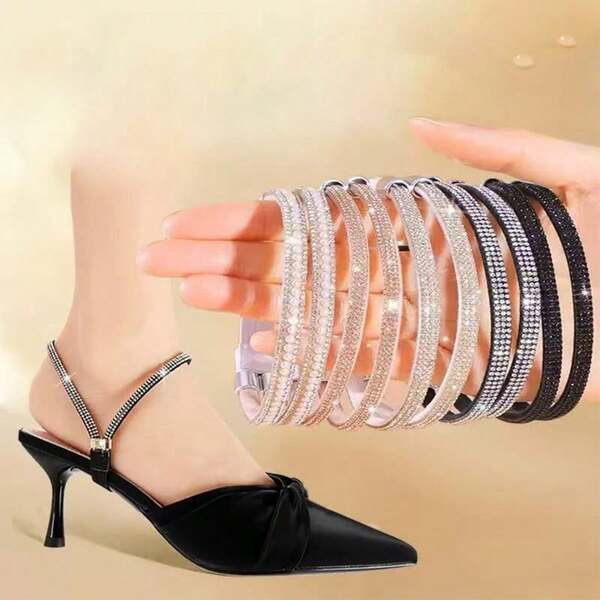 2 piezas de cordones elásticos ajustables antideslizantes para tacones altos, sin necesidad de instalación, adecuados para tacones altos, sandalias, zapatos, mocasines, zuecos y sandalias de punta cuadrada de mujer