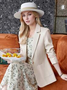 杏色女士西装外套，长袖，2025春秋季新款，百搭休闲时尚西装上衣 - 杏色 - 查看 3