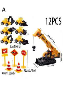 12pcs/Set Construction Vehicle Cake Topper - Excavator, Bulldozer, Loader Engineering Theme Birthday Party Cake Decorations