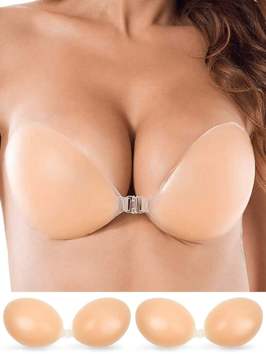 无肩带自粘式胸罩：性感硅胶乳贴，专为女性设计。细肩带款式，是婚纱照拍摄的理想之选。适合各种胸型，包括小胸、大胸和丰满身材。褶皱设计，完美搭配婚纱照。轻薄透气，适合夏季穿着，隐形乳贴。