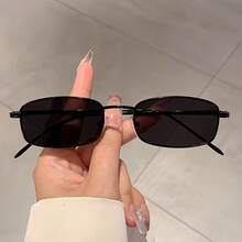 1 Pair Women's Square Small Frame Glasses Fashion Gold Frame Design Multicolor Glasses Retro Simple Style High-End Red Glasses - Black-gray - View 13