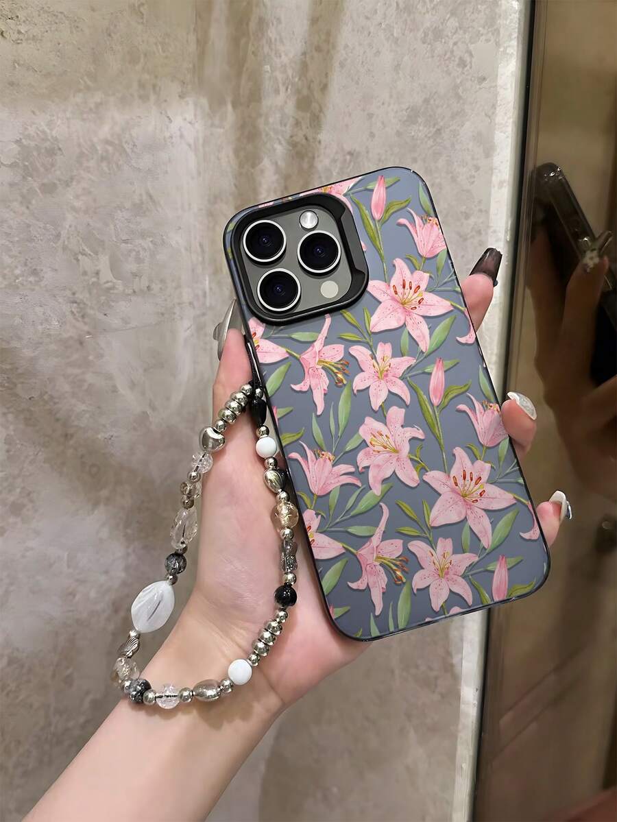 Ốp điện thoại màu hồng họa tiết hoa, cá nhân hóa, tương thích với iPhone 16 Pro Max, 15/14 Plus, 13, 12, 11. - Khung đen Xám bạc - Xem 1