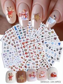 12/24款/张 3D 秋季枫叶美甲贴纸，DIY 秋叶转印贴纸，圣诞冬季 DIY 美甲装饰贴片，美甲沙龙配件工具，美甲用品 美甲贴纸 - 彩色 - 查看 6