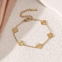 18k金不锈钢四叶草花朵图案时尚女士手链