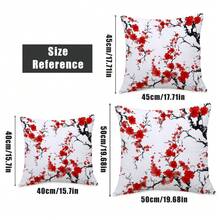 MEMNUN 1pc 17.7*17.7in(45*45cm)/19.69*19.69in(50*50cm)/15.75*15.75in(40*40cm) [Single-Sided Print] Minimalist Ink Painting Small Red Flower Pattern Pillow Cover, Home Decor Cushion Cover For Sofa, Bed, Car, No Pillow Insert Included, Suitable For Daily Use, Home Decoration, Luxury Minimalist Self-Use - Multicolor - View 3