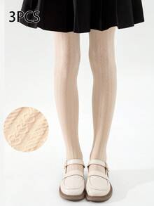 3 cặp quần tất Jacquard màu trơn, quần tất co giãn cao cho mọi mùa - Nhiều màu - Xem 29