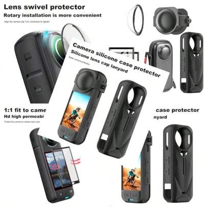 Protection Bundle For Insta360 X5|Silicone Case + Lens Cover + PC Protective Lens + Storage Bag + 2X Tempered Glass Screen Protectors|Full Coverage And Easy Storage