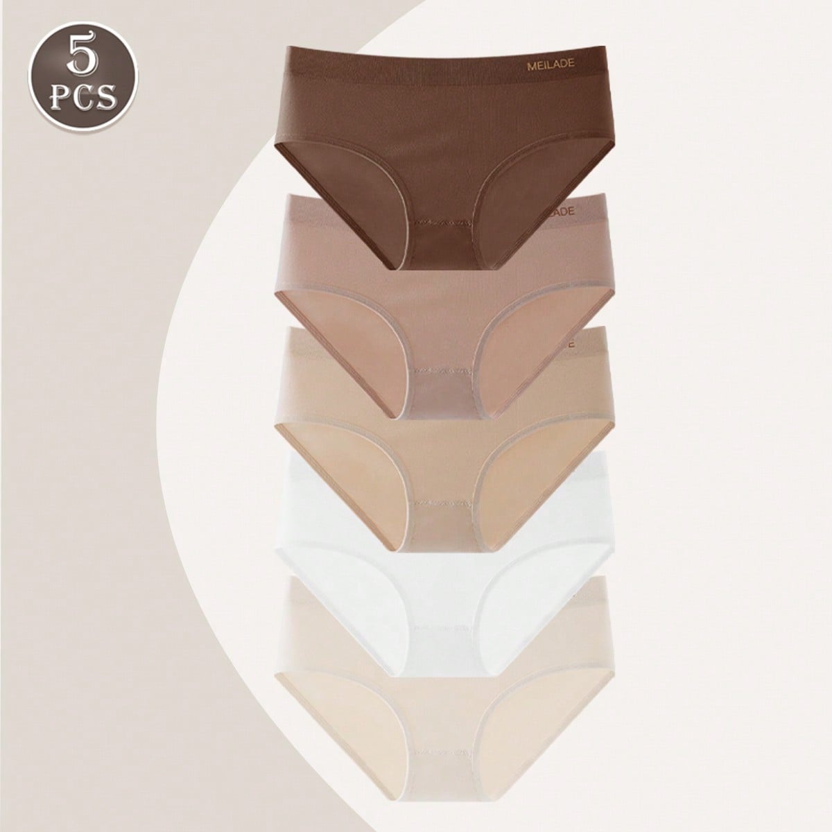 Piezas/Paquete Bragas sin costuras de cintura media color Maillard para mujer, ropa interior de alta elasticidad cómoda y transpirable para ella