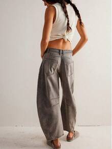 女士春夏休闲老款阔腿牛仔裤宽松长裤 - 棕色 - 查看 3