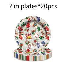 Juego de 60 piezas de vajilla con temática navideña, suministros para fiesta de Navidad feliz, platos de papel de 9"/7", vasos para bebidas, tazas de café y servilletas - Multicolor - Ver 14