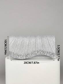 REMANLAND 迷你闪亮链条折叠褶皱方形手拿包，镶钻晚宴包，完美搭配女士舞会礼服、派对配饰、亮片连衣裙、闪亮连衣裙、优雅连衣裙，优雅舞会包，完美搭配伴娘，适合婚礼招待会、派对、婚礼、舞会、盛会和其他场合。