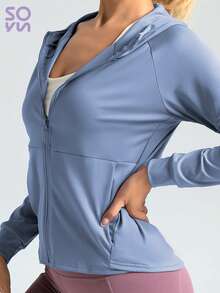 Soyun 女士宽松连帽外套，适合户外活动、旅行、休闲穿着、聚会、办公室、健身房等场合。 - 藍色 - 查看 6