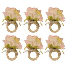 6pcs/Set Elegant Fresh Mori Simulation Rose Napkin Rings Twine Napkin Rings, Suitable For Weddings, Birthday Parties, Graduation, Christmas, Daily Table Decorations, Etc. - Pink - View 1