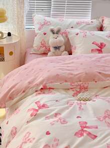 2/3件套蝴蝶结图案，清新可爱，提花工艺，超柔软，男女通用，适合学生、宿舍装饰，甜美可人，春夏被套枕套套装，提供单人床、双人床、大号双人床尺寸。 - 彩色 - 查看 8