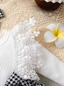 Set 3 buc. rochie de toamnă/iarnă, casual, elegantă, dulce și drăguță, pentru bebeluși, fetiță, moale și respirabilă, cu fundă, garnitură din dantelă, model Houndstooth, tiv cu volane - Multicolor - Vizualizare 5