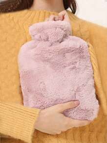 1pc Hot Water Bottle Filled With Water, With Faux Rabbit Fur Cover, For Girls Hot Compress, Warm Belly, Hot Water Bag, Small Size, Portable Water Filling, Hand Warmer, Hot Water Filling (Due To Different Batches, The Lines And Colors May Vary Slightly. We Apologize For Any Inconvenience This May Cause.)