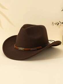 1 Piece Of Unisex Western Cowboy Felt Hat, With Braided And Brass Detachable Accessories - Multiple Color Options, Machine Washable, Suitable For Outdoor, Parties, British Style, Gifting, Party Accessories, A Versatile And Fashionable Hat