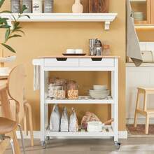 SoBuy FKW68-WN, Kitchen Storage Trolley Serving Trolley Kitchen Shelf With Rubber Wood Top 2 Drawers 2 Shelves - White - View 6