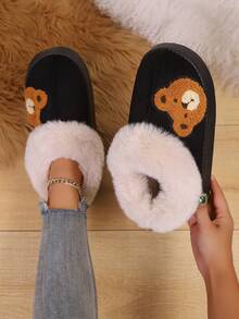 1. Fashionable And Cute Bear Theme Handbag, Plush Winter Bag, And Indoor Slippers. EVA Anti-Slip Thickened Sole Warm Shoes For Indoor And Outdoor. Couple's Indoor Slippers. Women's Black Casual Shoes.
