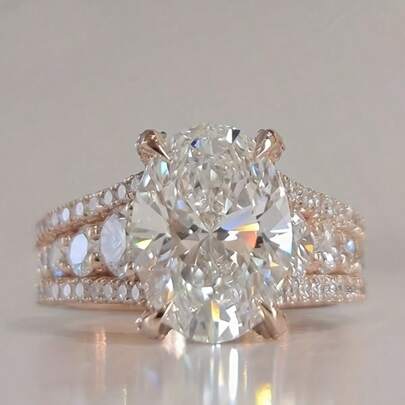925 Sterling Silver Rose Gold Plated Oval Cubic Zirconia Engagement/Wedding/Promise Ring, Luxury Jewelry Gift For Brides