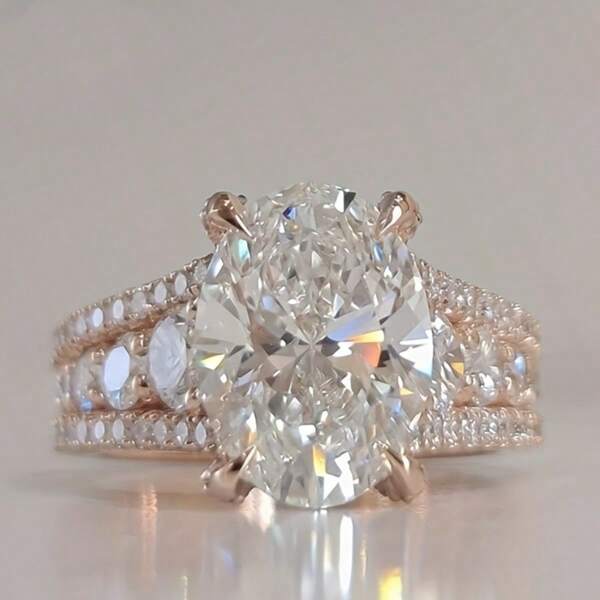 Bague de fiançailles/mariage/promesse en argent sterling 925 plaqué or rose avec zircone cubique ovale, cadeau de bijoux de luxe pour les mariées