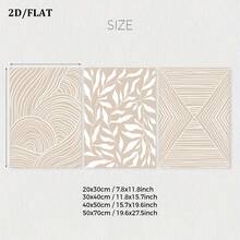 Pintura de arte de pared de 3 piezas/set de patrón geométrico de líneas de planta abstracta de color beige neutro, arte abstracto de estilo bohemio, cartel de lienzo sin marco, regalo ideal creativo para el hogar, adecuado para sala de estar, estudio, dormitorio, baño, cocina - Multicolor - Ver 5