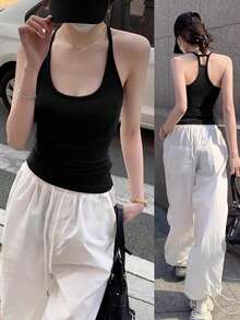 Summer Korean Style Fitted Padded Chest Versatile Backless Camisole Tank Top