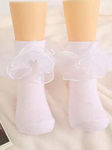 1 Pair Girls' Ruffle Trim Socks, Princess Baby Dance Rainbow Lace Socks - Multicolor - View 35