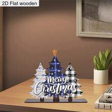 1 Piece Merry Christmas Blue Christmas Tree Wooden Ornament 2D Flat Christmas Decoration Sign Plaque Festival Party Desktop Centerpiece Decorations Christmas Day Home Decor Christmas Gifts For Family And Friends - Multicolor - View 8