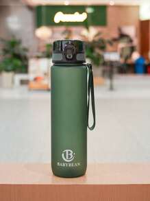 1pc 1000ml/750ml Outdoor Large Capacity Sports Water Bottle, 32oz/26oz, Direct Drinking Mouth Design, Handle Strap, Printed Logo, Plastic Portable Leak-Proof Screw Cap, Suitable For Hiking, Running, Cycling