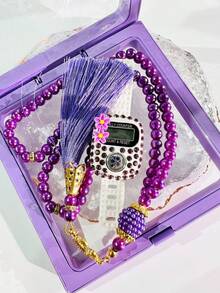 99pcs Faux Pearl 2-Piece Rosary Beads Set With Counter, Popular Item In Middle East, Muslim, UAE, Dubai, Pakistan, Dotted Design - Multicolor - View 4