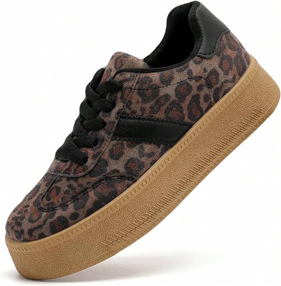 MEMON Womens Fashion Sneakers,Lace Up Platform Sneakers,Lightweight Casual Sneaker,Walking Sport SneakersChristmas - 棕色豹子me25010 - 查看 1