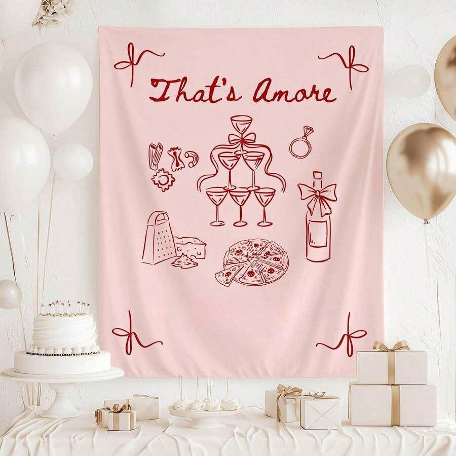 That's Amore Bachelorette Party Tapestry, Italian Themed Bridal Shower Decor, Colorful Pizza And Wine Bride Celebration Wall Tapestry, Vintage Horizontal Wall Tapestries Decor For Living Room Bedroom Dorm Indoor Home Outdoor Decor(30x40inch/40x60inch/51x60inch/60x80inch) - B-1 - 查看 1