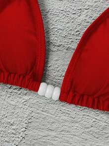 Polovedo 官方新款春夏优雅性感休闲红色纯色系带女士比基尼泳衣，适合海滩度假派对约会 - 紅色 - 查看 2