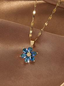 1 件欧美时尚花卉奢华水钻吊坠项链，简约而百搭的女士颈链