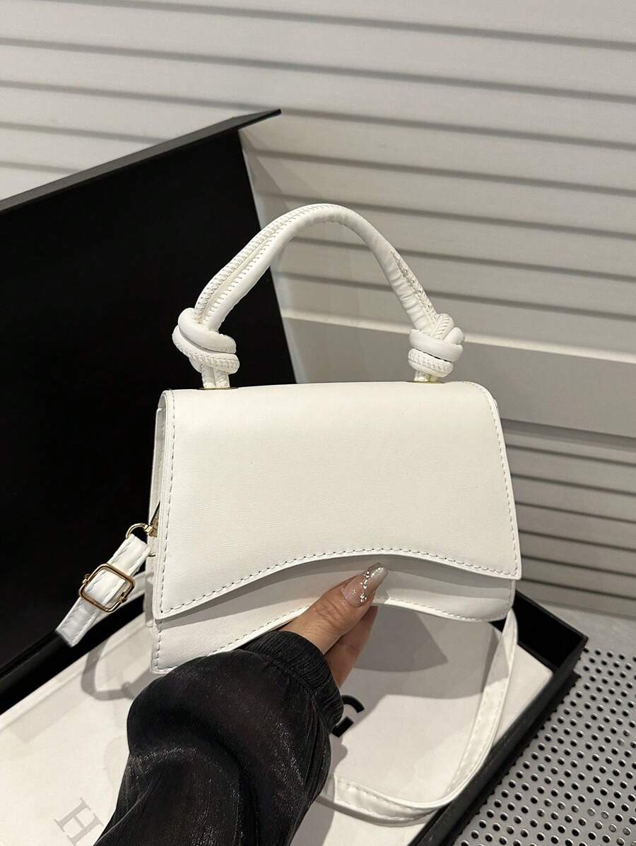 Fashionable Mini Commuter Handbag, Convenient And Practical, Made Of PU Leather, Women's Square Handbag Design, Minimalist Mini Solid Color Crossbody Bag, Flap Versatile Textured Shoulder Bag, Women Handbag - White - View 1