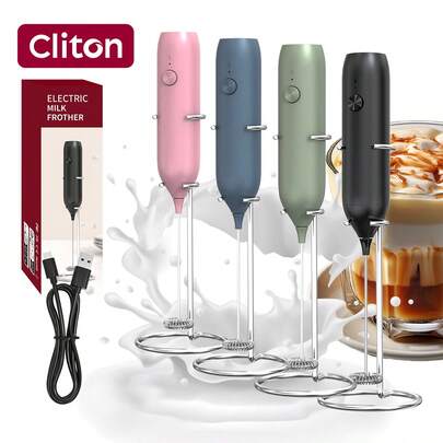 CLITON Máy tạo bọt sữa cầm tay có thể sạc lại | Quà tặng nhà bếp lý tưởng cho người yêu cà phê, Quà tặng ngày lễ hoàn hảo, Thiết yếu cho sử dụng hàng ngày tại nhà | Bọt phong phú và lâu trôi, Thích hợp cho nhiều loại đồ uống (Latte / Cappuccino / Sô cô la nóng, v.v.), Sạc nhanh Type-C với thời lượng pin dài, Nhẹ và nhỏ gọn để dễ dàng cất giữ