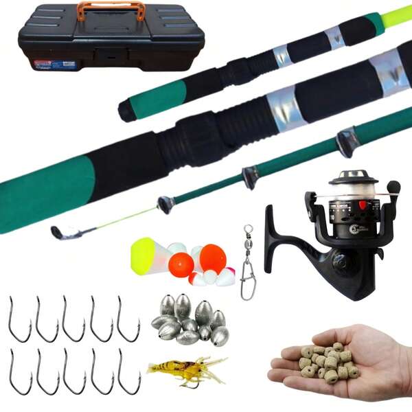 Kit Pesca Completo Iniciante C/ Vara Molinete + Iscas Anzóis