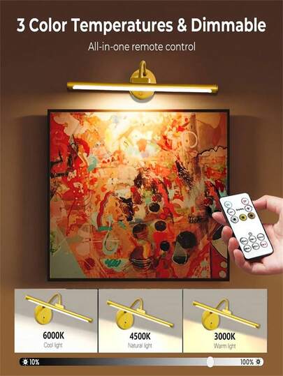 1pc Moderne LED Wand Lamp Remote Dimmable Art Verlichting Temperatures, Timer, USB Cable Included, Metal Finish, Semi Flush Mount Gallery Display, Lights Bedroom, Lighting Ceilin(1800mAh) view 5